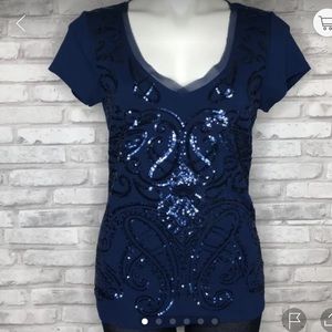 WHBM Navy Sequin Tee